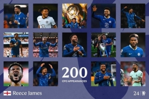 切爾西曬里斯-詹姆斯海報(bào)：200場(chǎng)里程碑，純血切爾西人