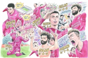 漫畫家創(chuàng)作利物浦7-0曼聯(lián)特別漫畫，將在周日雙紅會(huì)亮相安菲爾德