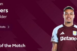 打入遠射世界波，英超官方：羅杰斯當選維拉2-1熱刺全場最佳