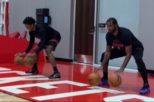 阿門與伊森一同進(jìn)行運(yùn)球訓(xùn)練！火箭官方：恐怖雙胞胎保持同步