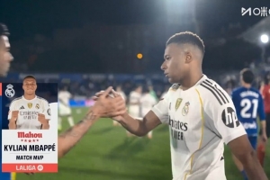 打進(jìn)制勝球！姆巴佩當(dāng)選皇馬1-0赫塔費(fèi)全場最佳球員