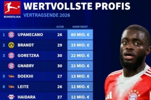 合同將到期的德甲球員身價榜：于帕6千萬歐，布蘭特、磁卡在列