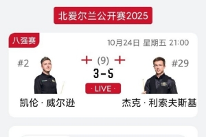 衛(wèi)冕冠軍威爾遜3-5利索夫斯基，止步斯諾克北愛爾蘭公開賽八強(qiáng)