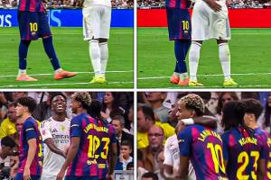 嘻嘻→呵呵賽中維尼修斯和亞馬爾歡笑握手擁抱，賽后劍拔弩張