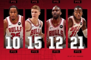 集體發(fā)揮&助隊(duì)開季3連勝！公牛官推曬八人得分上雙數(shù)據(jù)海報(bào)