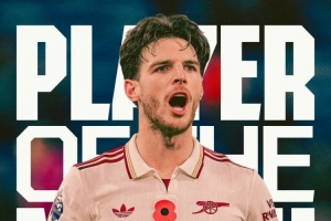 頭球破門！賴斯當(dāng)選對陣伯恩利一役阿森納隊內(nèi)最佳球員