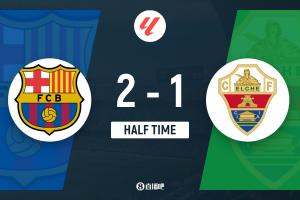 半場-巴薩暫2-1埃爾切 亞馬爾破門費蘭-托雷斯建功