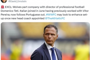 緊隨主帥佩雷拉步伐，奧恩斯坦：狼隊總監(jiān)多梅尼科-泰蒂離職