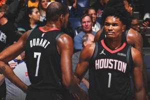 合砍39分14板12助3斷！火箭官方贏球海報封面人物：杜蘭特+阿門