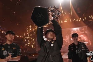 FLY官推分享Faker捧杯照片并配文：電子競(jìng)技的GOAT