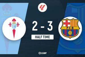 半場-巴薩3-2塞爾塔 萊萬雙響亞馬爾破門拉什福德助攻+失單刀