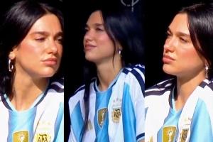 風(fēng)情萬種Dua Lipa觀戰(zhàn)博卡vs河床，身著阿根廷國家隊(duì)球衣