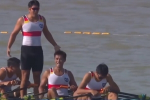 全運(yùn)會(huì)開幕式后首金出爐！江蘇隊(duì)在男子四人雙槳強(qiáng)勢奪金