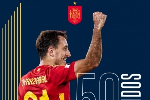 奧亞薩瓦爾迎西班牙國家隊50場里程碑，前49場19球10助攻+1冠軍