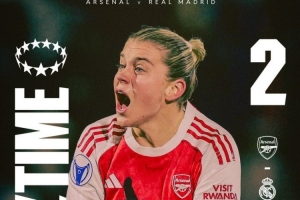 女足歐冠阿森納主場2-1逆轉(zhuǎn)皇馬，魯索梅開二度