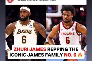 全家6號！詹姆斯轉(zhuǎn)發(fā)自己和三個子女均身穿6號球衣照