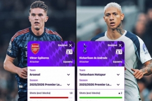 即將對決！英超關(guān)鍵數(shù)據(jù)對比：約克雷斯僅禁區(qū)內(nèi)觸球多于里沙利松