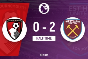 半場-伯恩茅斯暫0-2西漢姆聯(lián) 威爾遜雙響阿雷奧拉送助攻