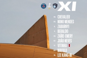 巴黎vs勒阿弗爾首發(fā)：努諾·門(mén)德斯、若昂·內(nèi)維斯、維蒂尼亞出戰(zhàn)