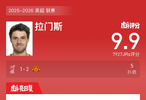 利物浦1比2曼聯(lián)，拉門斯5次撲救獲9.9評分