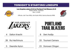 湖人公布首發(fā)陣容：斯瑪特、拉拉維亞、克內(nèi)克特、八村壘、艾頓