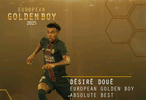 巴黎圣日耳曼球員杜埃獲2025歐洲金童獎