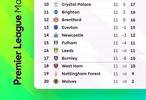 2025-26賽季英超第11輪積分榜出爐
